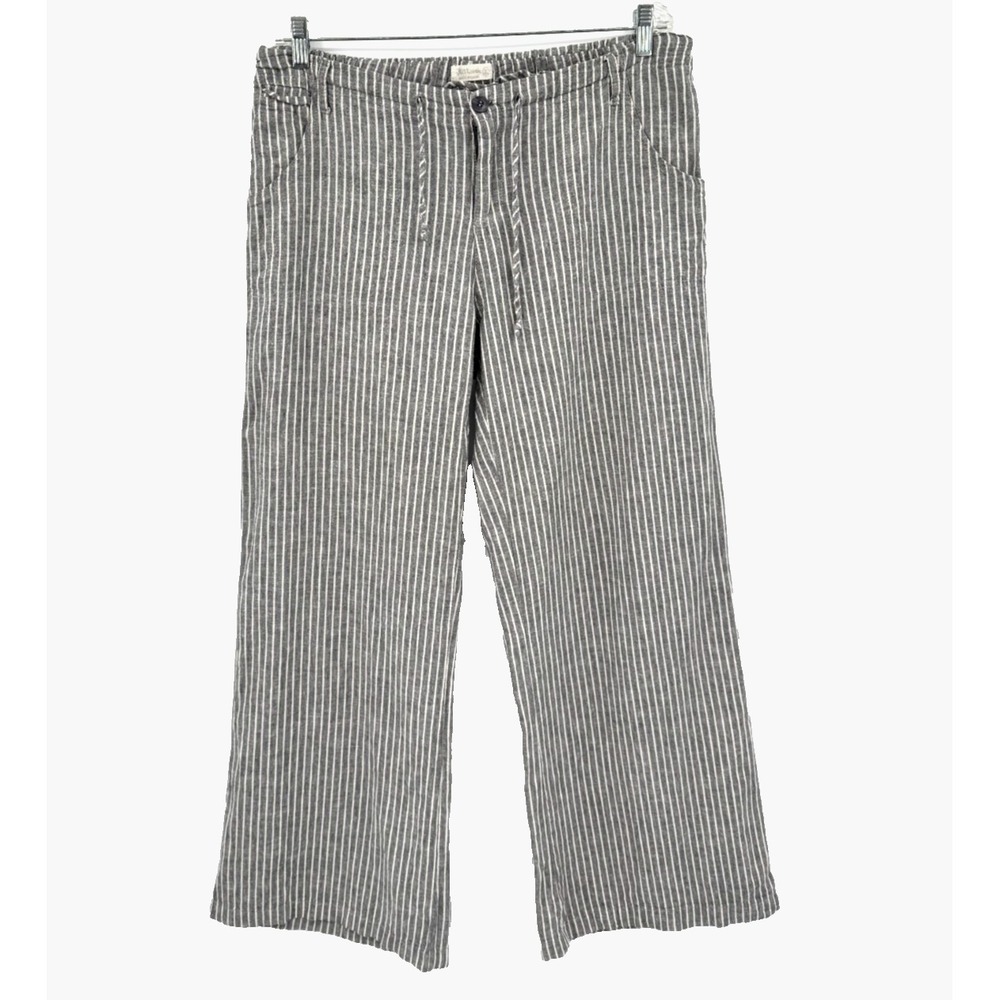 Just Living Wide Leg Stripe Gray Linen Blend Wide Leg Pants Size XL Coastal